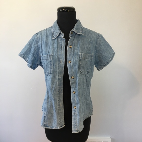 VTG 90s Maurices Chambray Button Down Short Sleeve, M - Picture 2 of 7